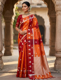 Orange Banarasi Handloom Tissue Mango Silk Saree