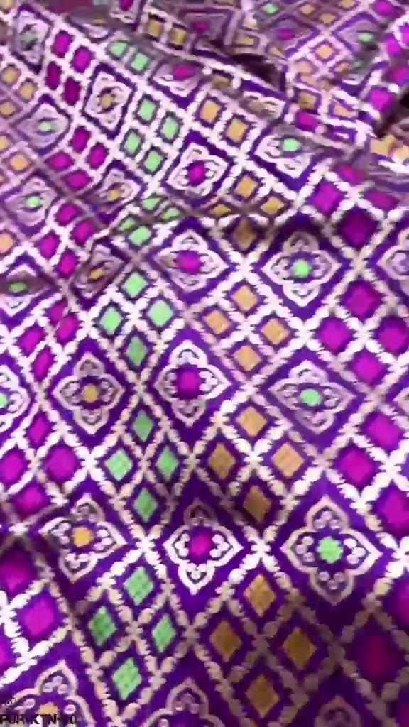 Dual Tone Purple Banarasi Handloom Pure Katan Silk Meenakari Saree with Gold Zari Weaving and Silk Mark Certification