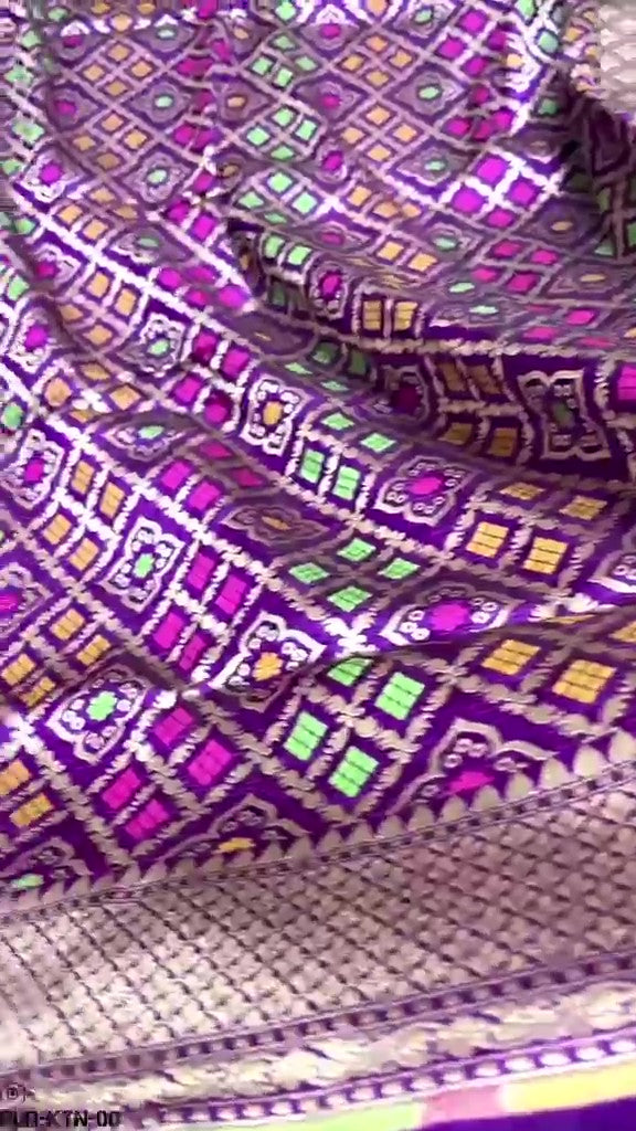 Dual Tone Purple Banarasi Handloom Pure Katan Silk Meenakari Saree with Gold Zari Weaving and Silk Mark Certification