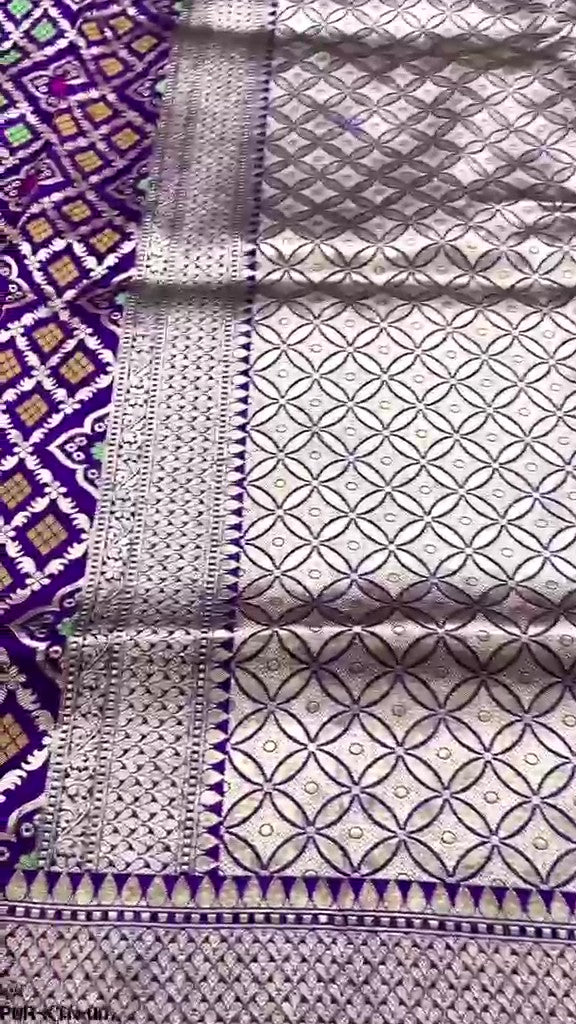 Dual Tone Purple Banarasi Handloom Pure Katan Silk Meenakari Saree with Gold Zari Weaving and Silk Mark Certification
