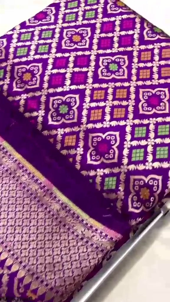 Dual Tone Purple Banarasi Handloom Pure Katan Silk Meenakari Saree with Gold Zari Weaving and Silk Mark Certification