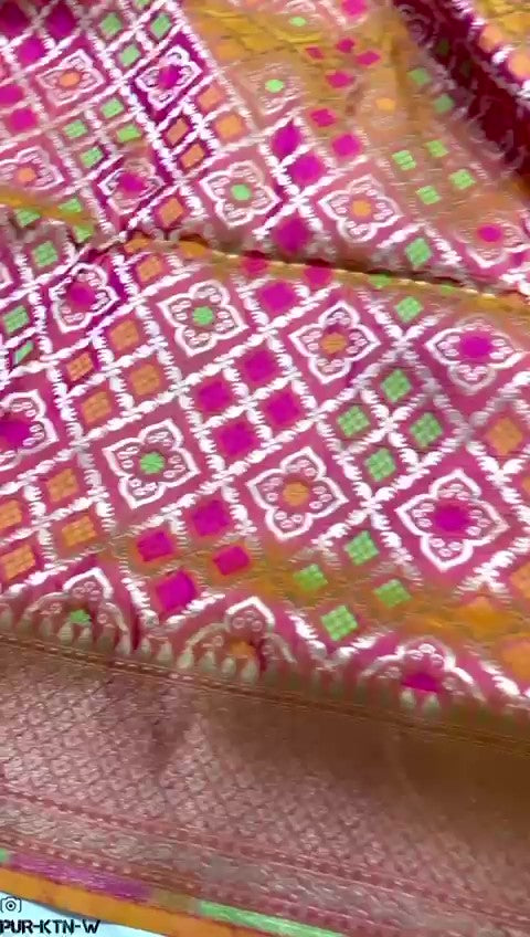 Dual Tone Pink Banarasi Handloom Pure Katan Silk Meenakari Saree with Gold Zari Weaving and Silk Mark Certification