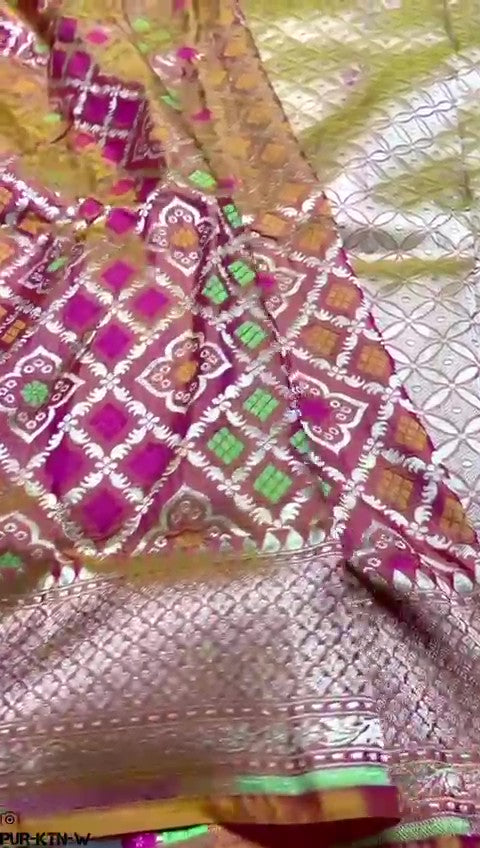 Dual Tone Pink Banarasi Handloom Pure Katan Silk Meenakari Saree with Gold Zari Weaving and Silk Mark Certification