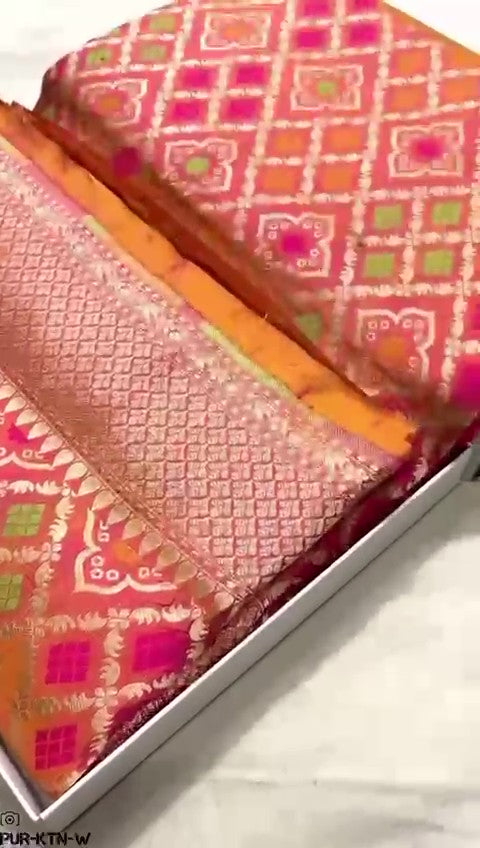 Dual Tone Pink Banarasi Handloom Pure Katan Silk Meenakari Saree with Gold Zari Weaving and Silk Mark Certification