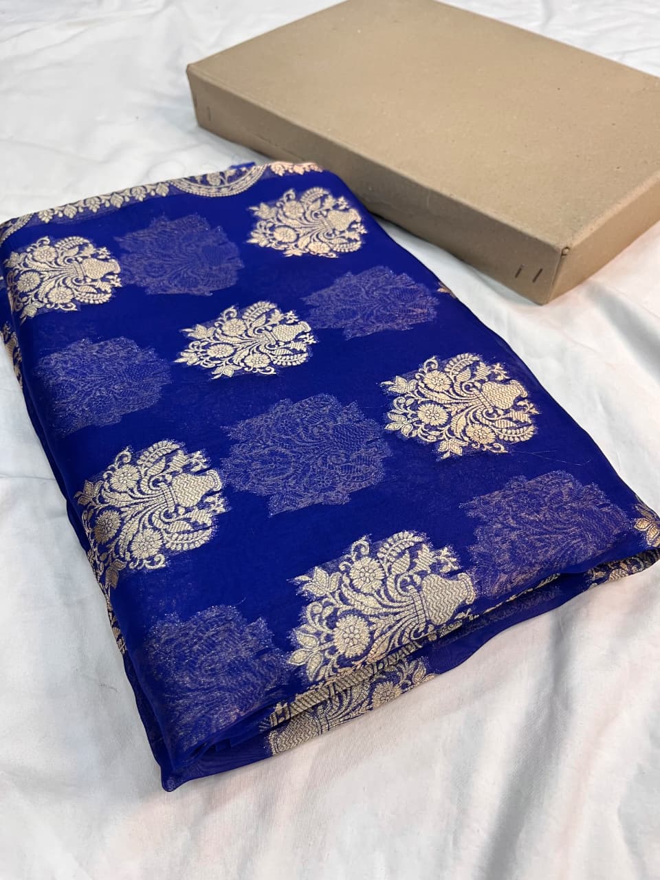 Royal Blue Banarasi Handloom Kora Organza Silk Saree