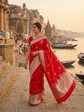 Red Banarasi Mashru Silk Kashi Ghat Saree