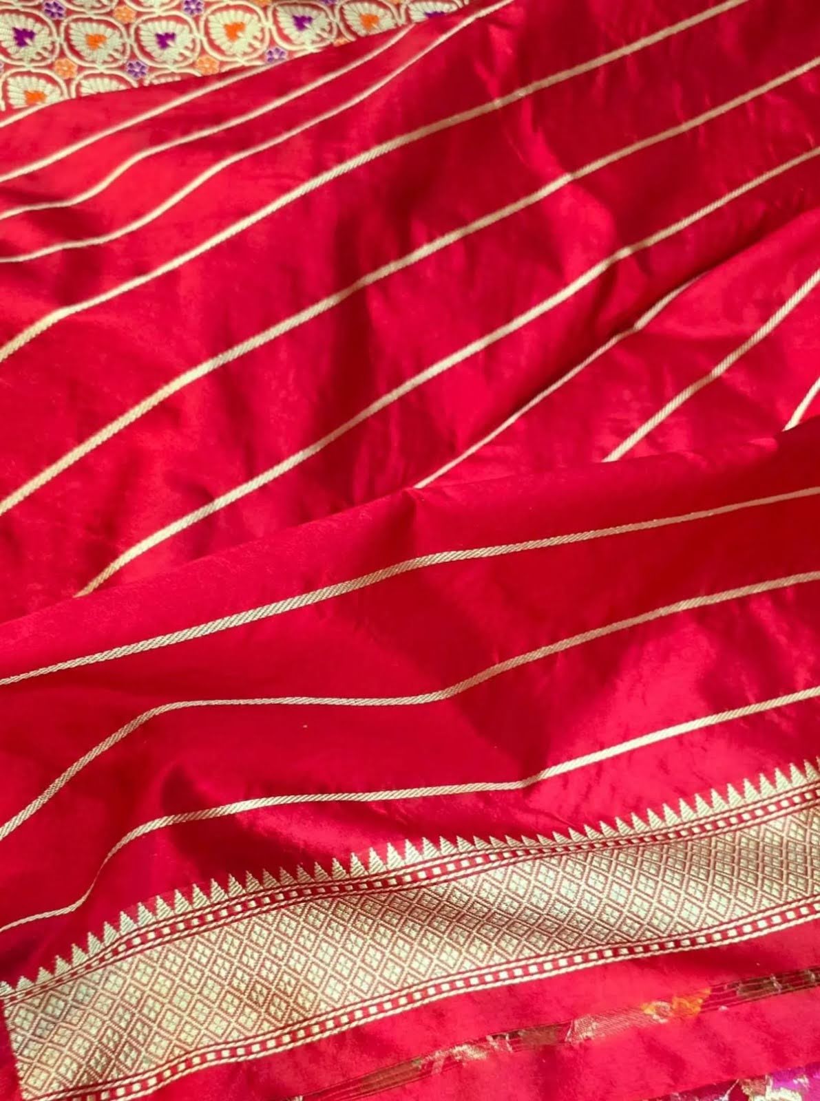 Pink & Red Banarasi Handloom Kora Tissue Silk Meenakari Saree