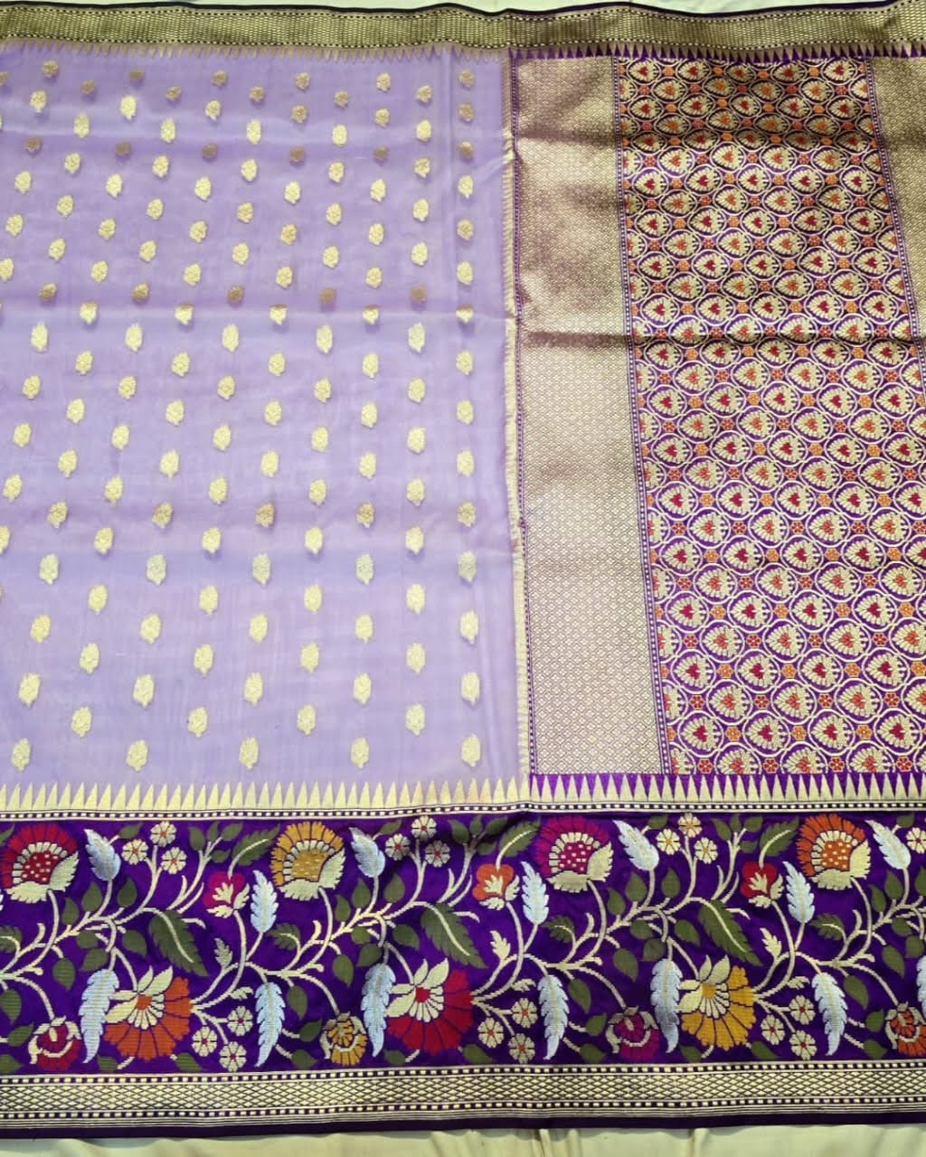 Lilac Banarasi Handloom Kora Tissue Silk Meenakari Saree