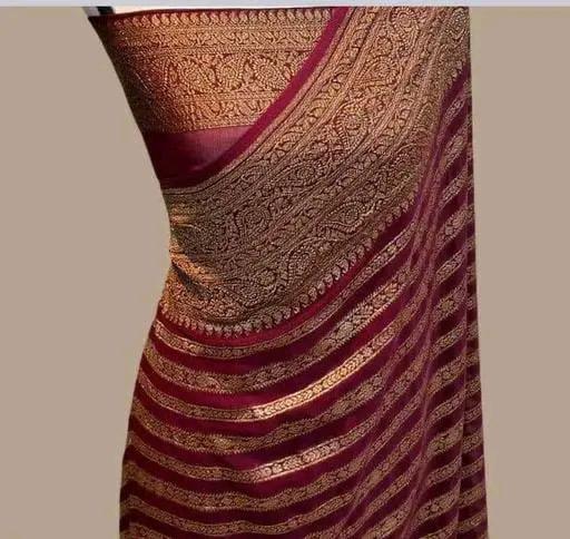 Elegant dyeable Banarasi handloom georgette silk saree featuring delicate antique zari weaving customized in your choice of color.