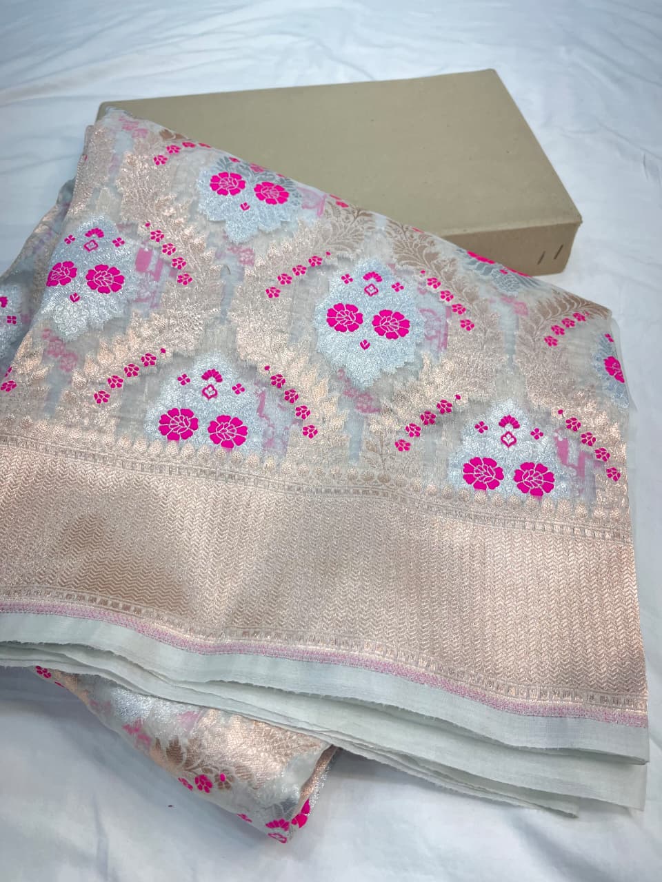 Sky Blue Banarasi Kora Organza Sona Rupa Meenakari Saree