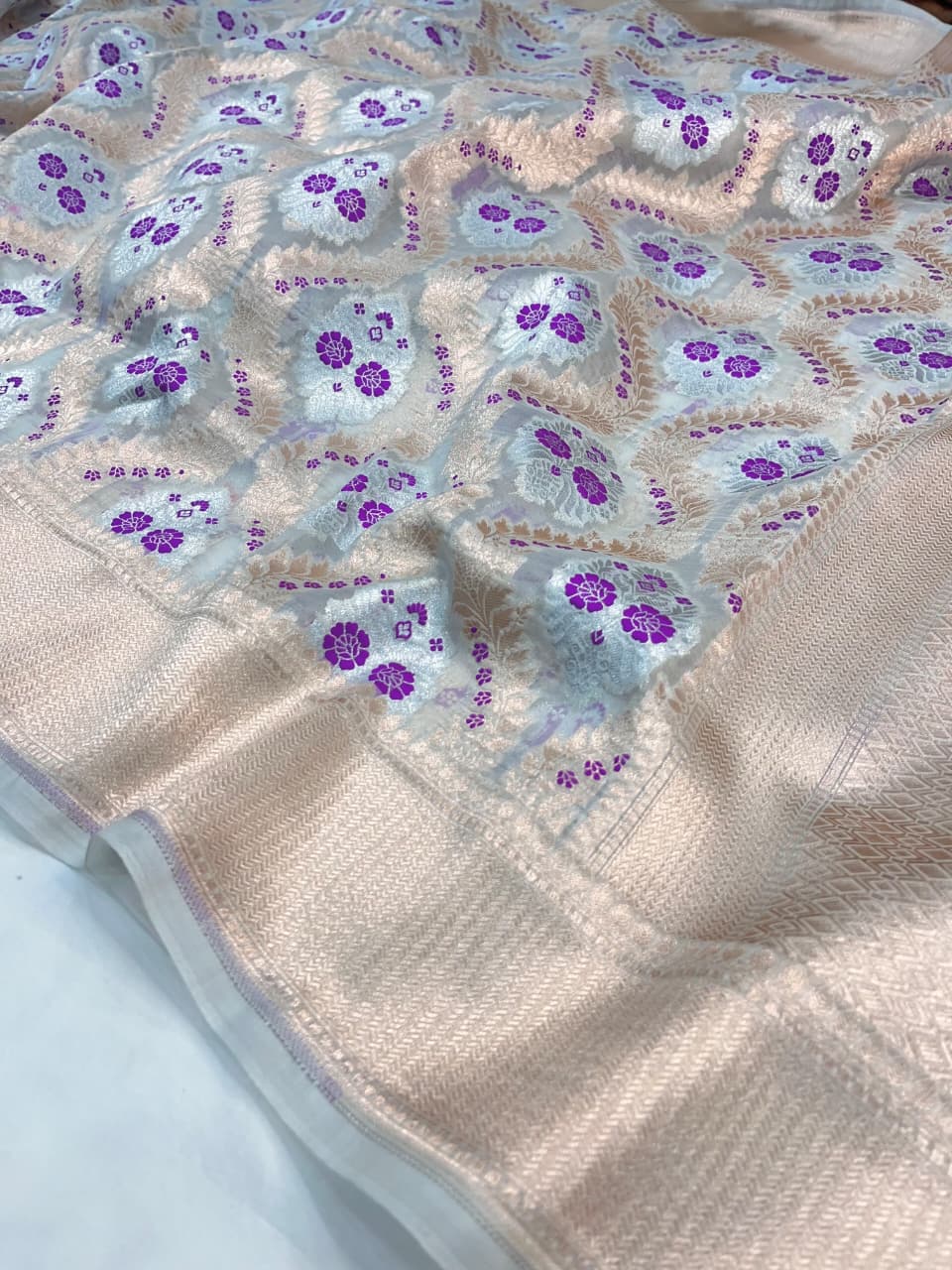 Sky Blue Banarasi Kora Organza Sona Rupa Meenakari Saree
