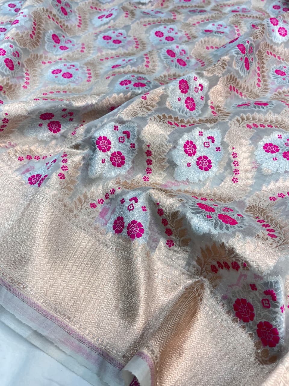 Sky Blue Banarasi Kora Organza Sona Rupa Meenakari Saree