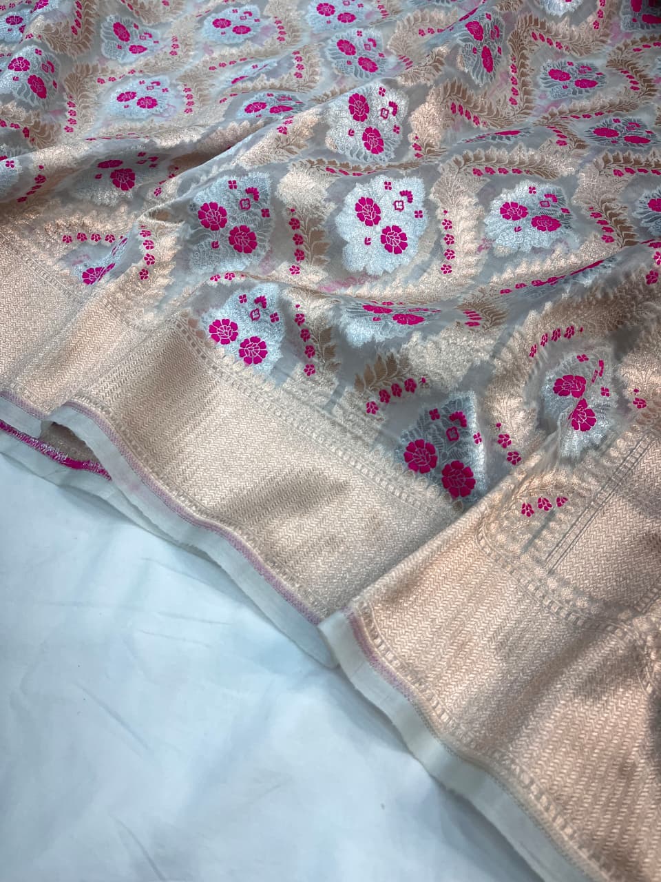 Sky Blue Banarasi Kora Organza Sona Rupa Meenakari Saree