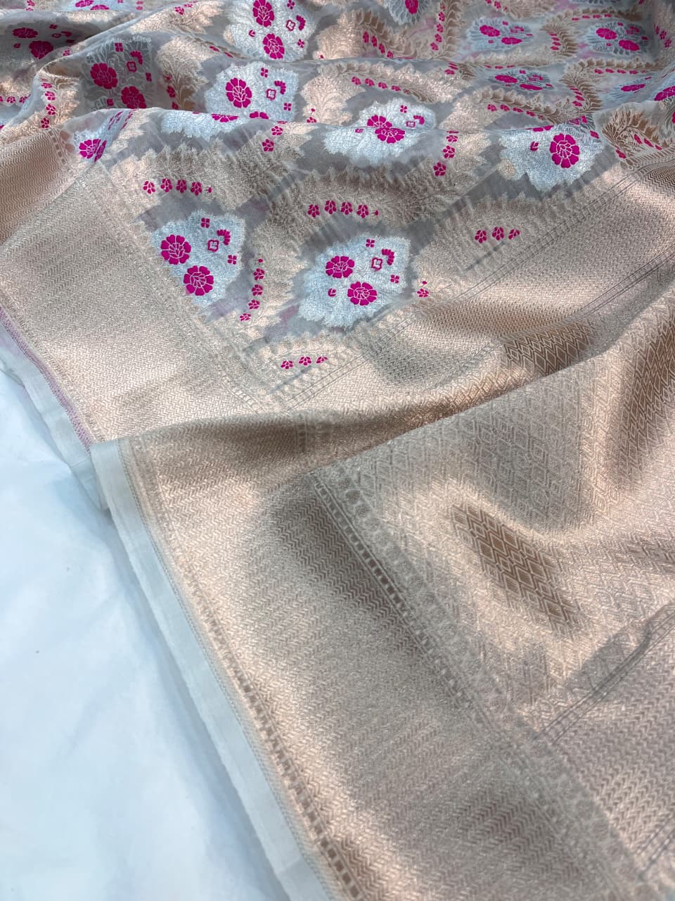 Sky Blue Banarasi Kora Organza Sona Rupa Meenakari Saree