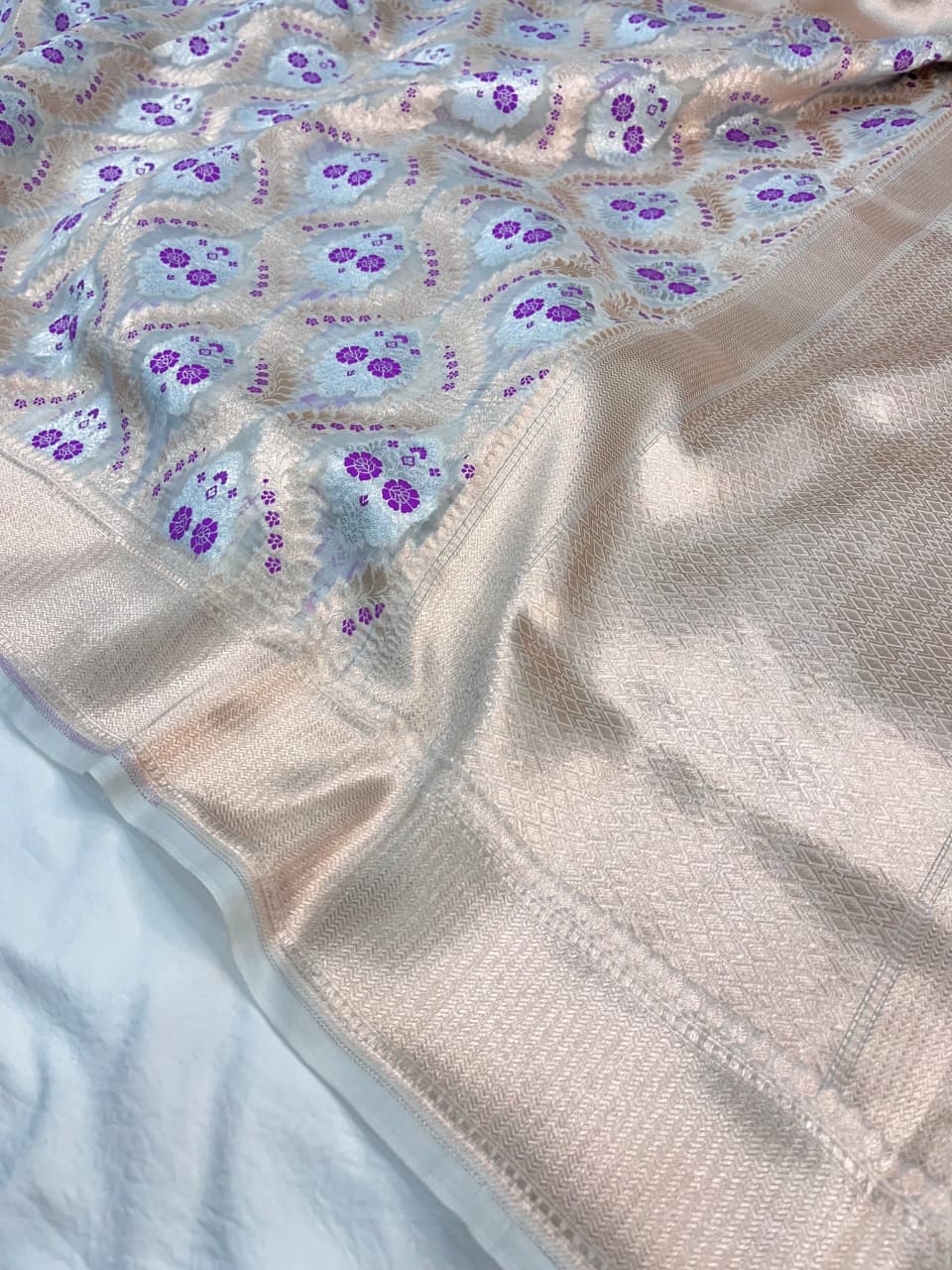 Sky Blue Banarasi Kora Organza Sona Rupa Meenakari Saree