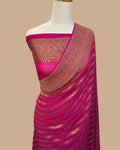 Elegant dyeable Banarasi handloom georgette silk saree featuring delicate antique zari weaving customized in your choice of color.