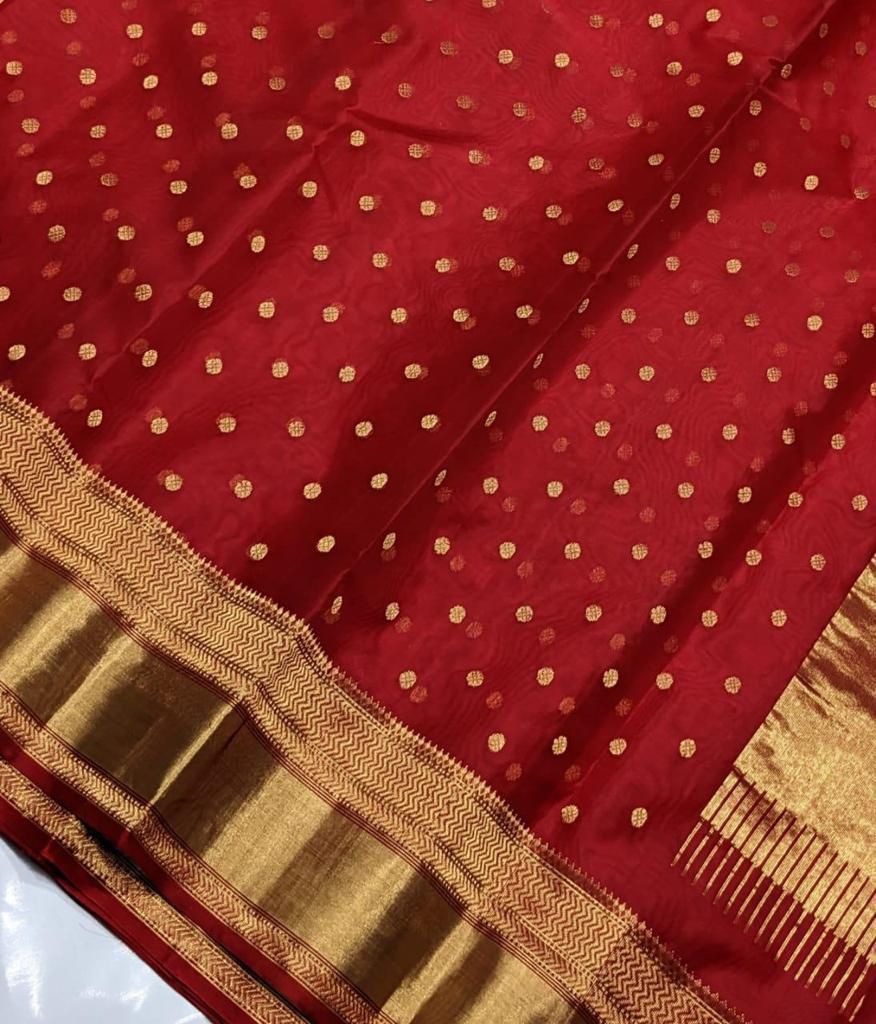 Red Chanderi Handloom Katan Silk Handwork Borders Saree featuring intricate gold zari and rich traditional borders