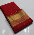 Red Chanderi Handloom Katan Silk Handwork Borders Saree featuring intricate gold zari and rich traditional borders