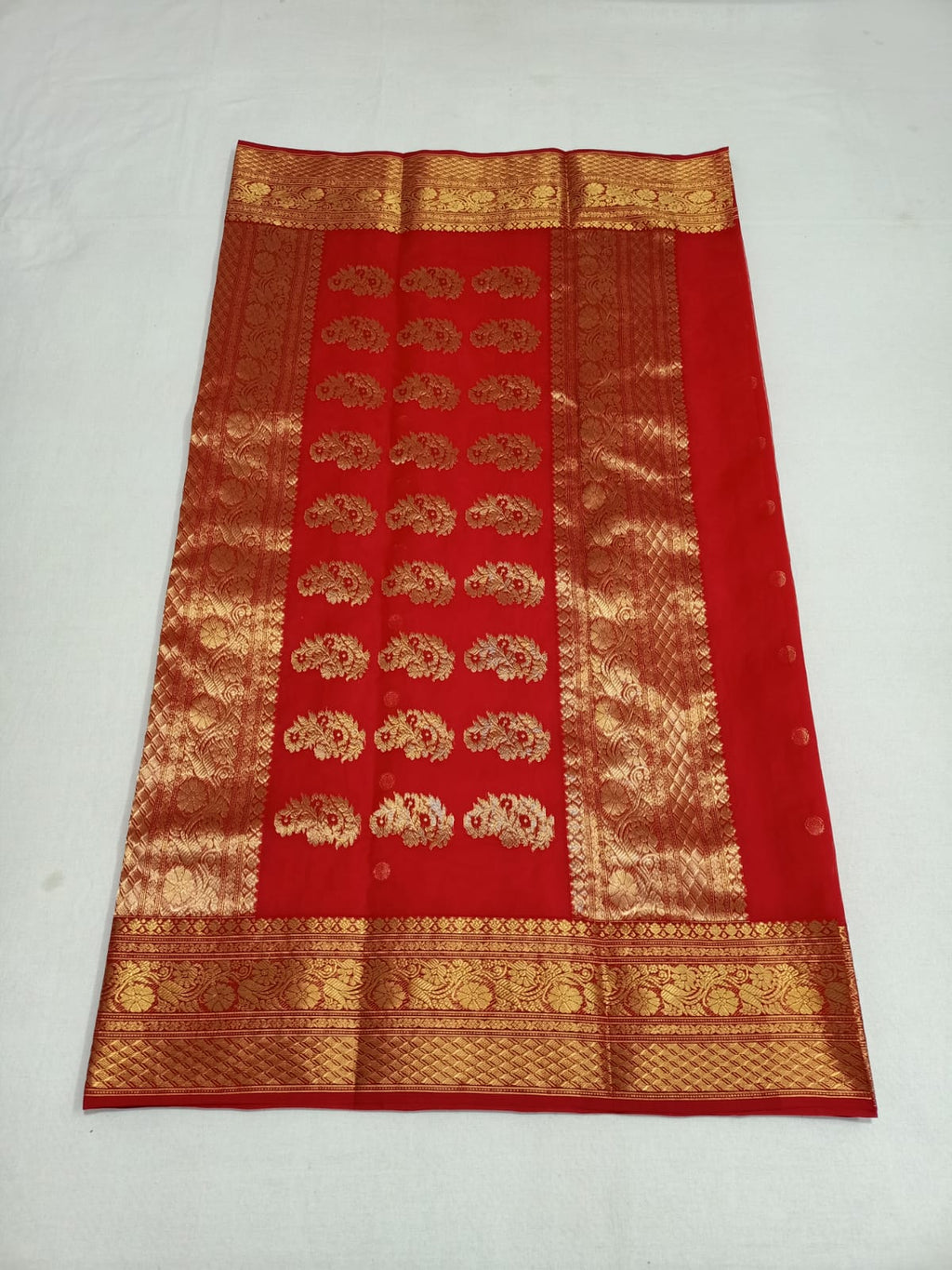 Red Chanderi Handloom Katan Silk Nakshi Saree