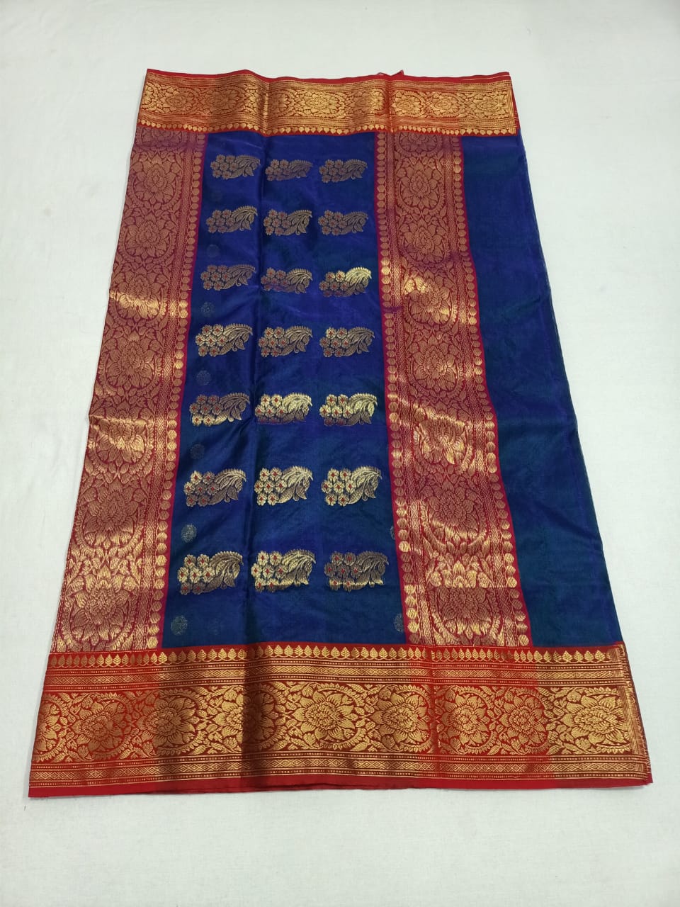 Royal Blue Chanderi Handloom Katan Silk Nakshi Saree