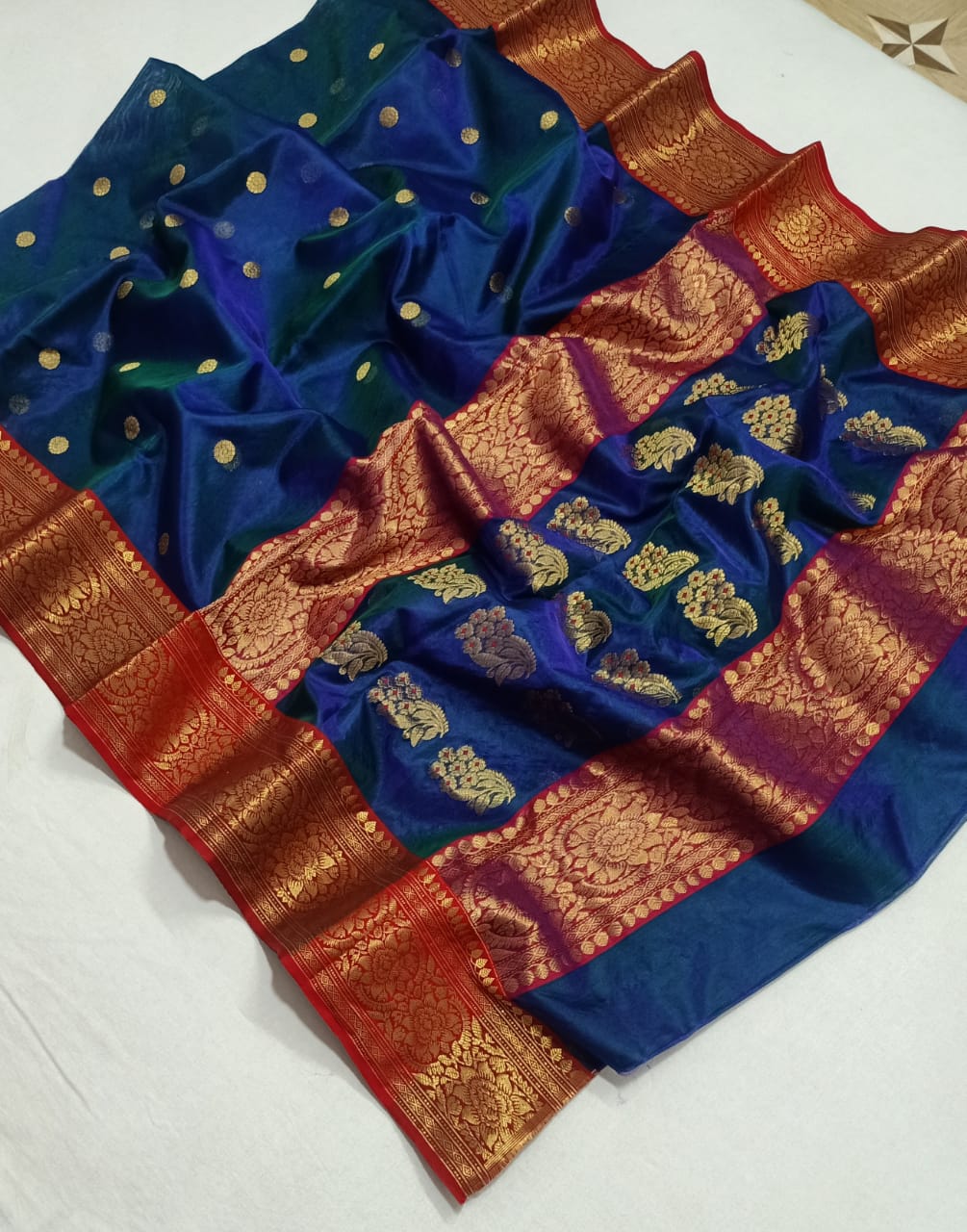Royal Blue Chanderi Handloom Katan Silk Nakshi Saree