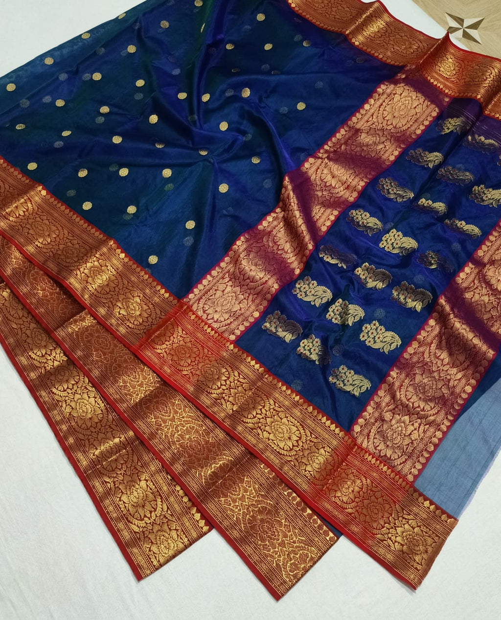Royal Blue Chanderi Handloom Katan Silk Nakshi Saree
