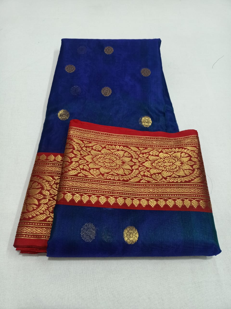Royal Blue Chanderi Handloom Katan Silk Nakshi Saree