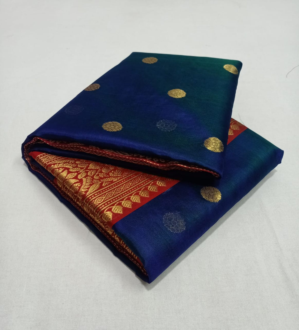 Royal Blue Chanderi Handloom Katan Silk Nakshi Saree