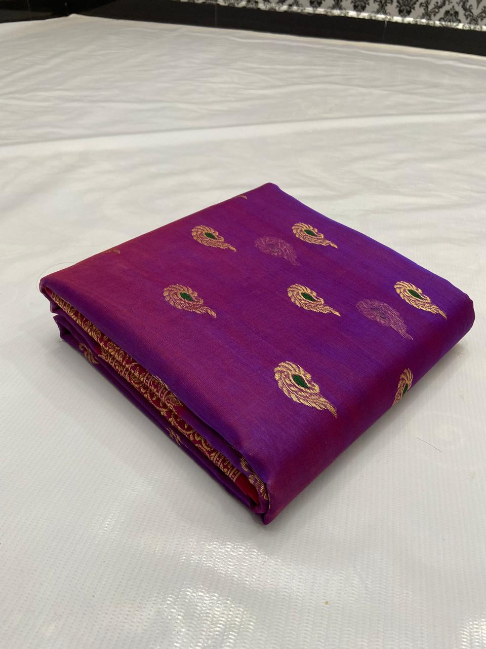 Dual Tone Purple Chanderi Handloom Katan Silk Meenakari Nakshi Saree