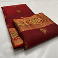 Maroon Chanderi Handloom Katan Silk Nakshi Meenakari Saree featuring intricate gold zari and rich traditional borders