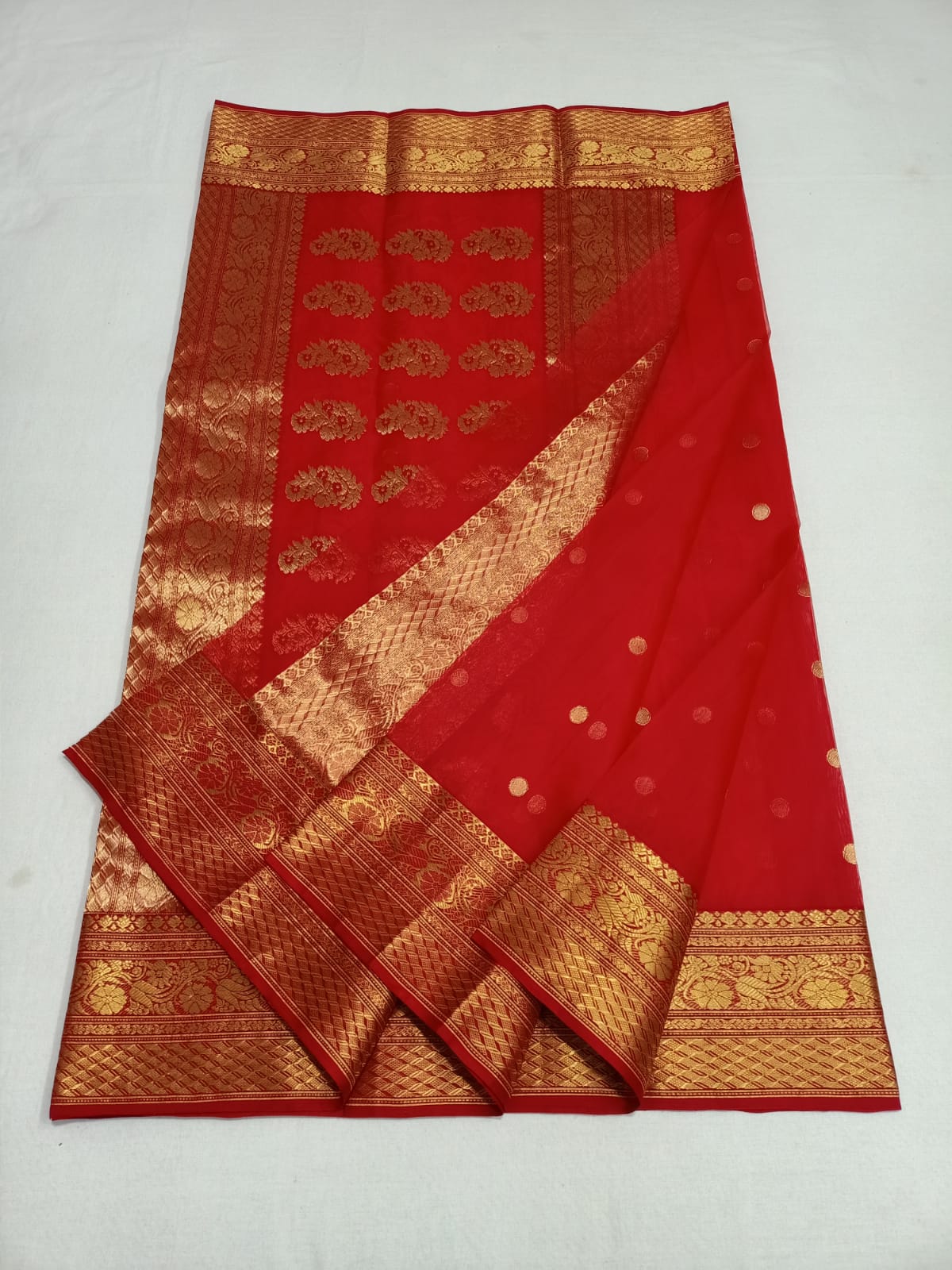 Red Chanderi Handloom Katan Silk Nakshi Saree
