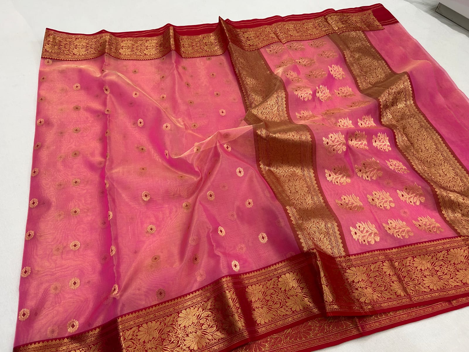 Pink Chanderi Handloom Katan Tissue Silk Meenakari Saree