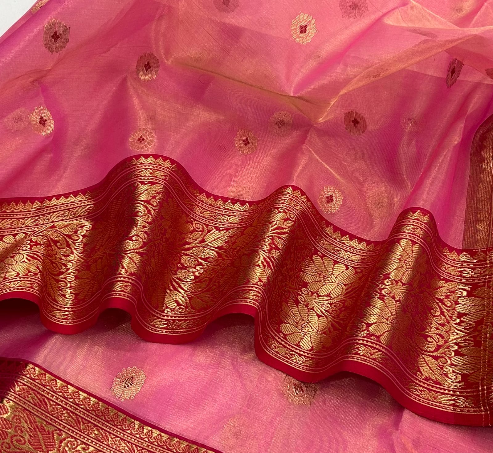 Pink Chanderi Handloom Katan Tissue Silk Meenakari Saree
