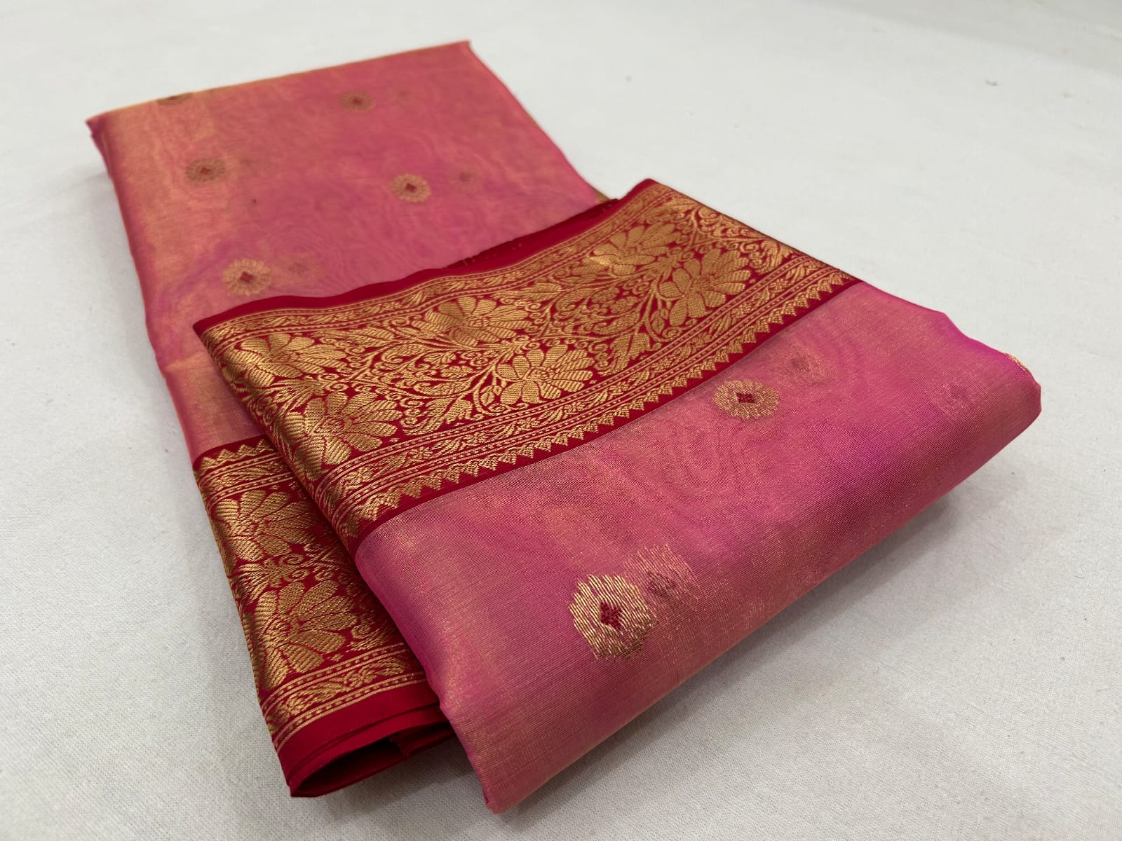 Pink Chanderi Handloom Katan Tissue Silk Meenakari Saree