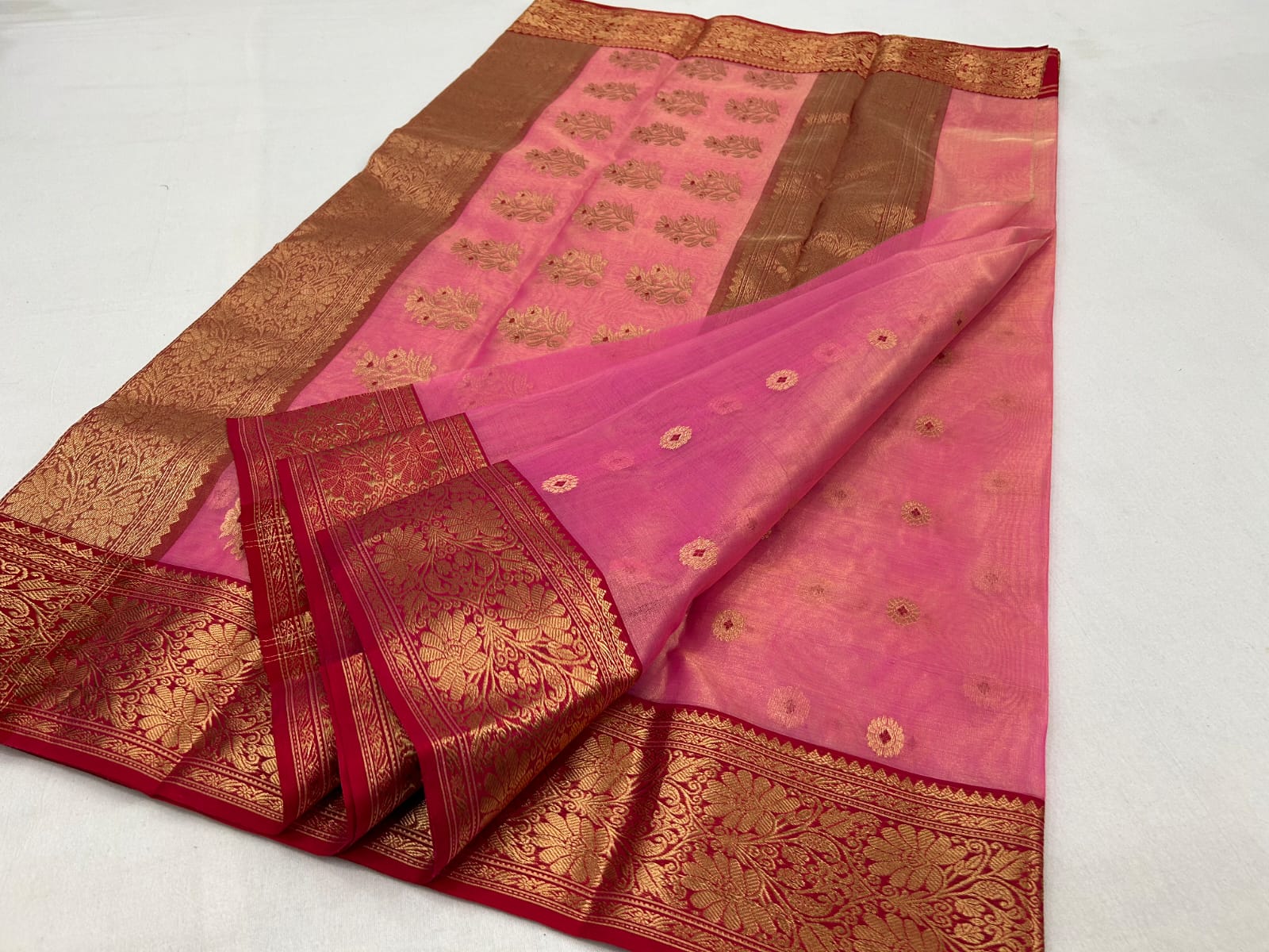 Pink Chanderi Handloom Katan Tissue Silk Meenakari Saree