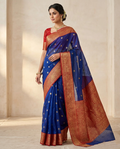 Royal Blue Chanderi Handloom Katan Silk Nakshi Saree