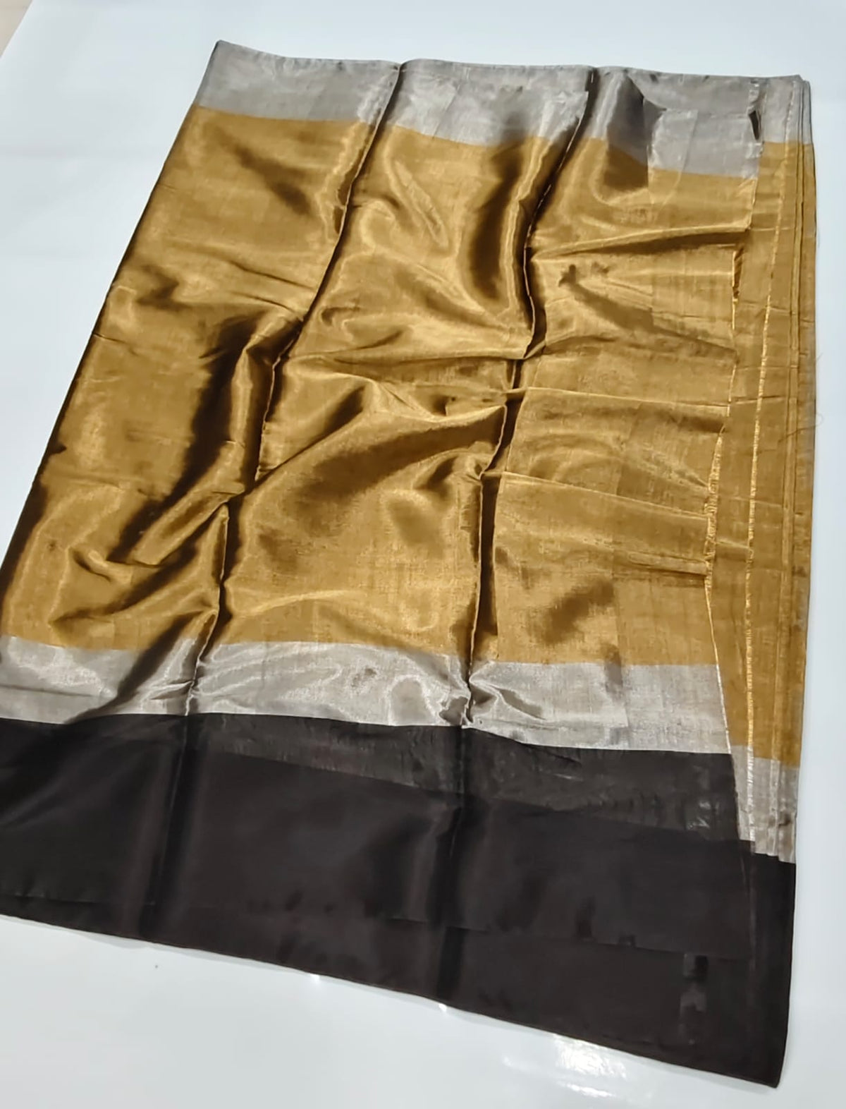 Gold, Silver & Black Chanderi Handloom Metallic Tissue Silk Contemporary Saree
