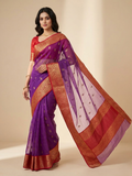 Dual Tone Purple Chanderi Handloom Katan Silk Meenakari Nakshi Saree