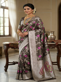 Brown Banarasi Tissue Silk Meenakari Saree