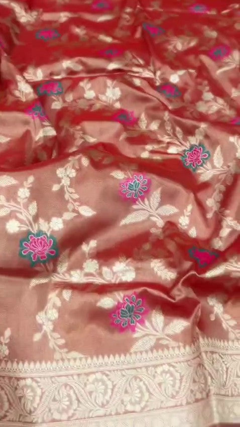 Red Banarasi Tissue Silk Meenakari Saree