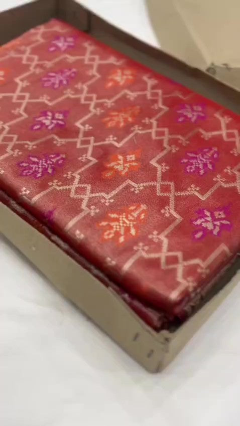 Red Banarasi Tissue Silk Meenakari Saree