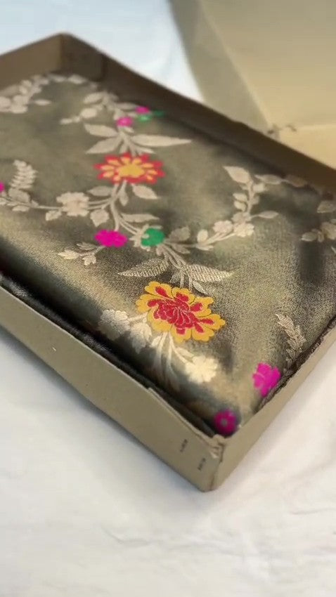 Grey Banarasi Tissue Silk Meenakari Saree