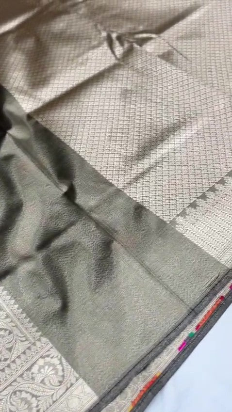 Grey Banarasi Tissue Silk Meenakari Saree |