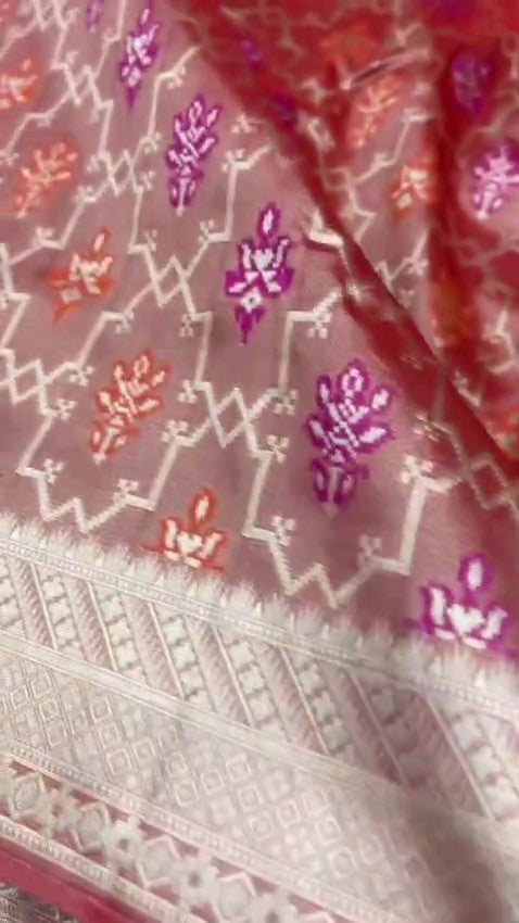 Red Banarasi Tissue Silk Meenakari Saree