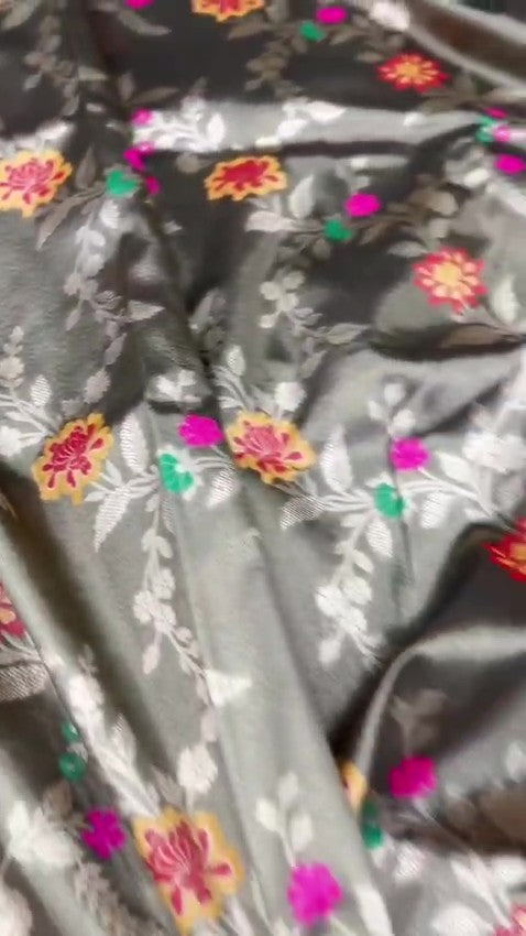 Grey Banarasi Tissue Silk Meenakari Saree