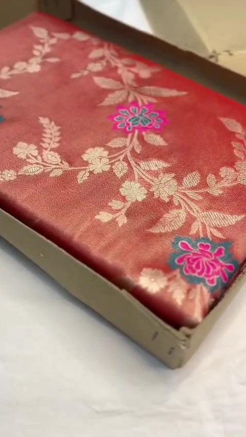 Red Banarasi Tissue Silk Meenakari Saree