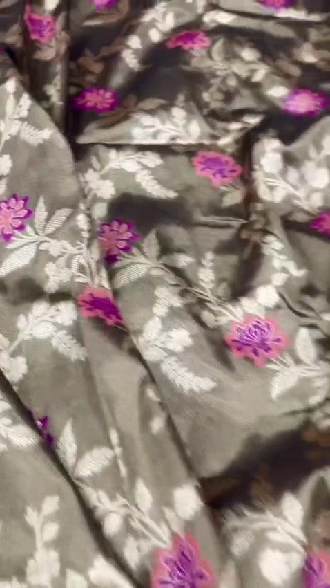Brown Banarasi Tissue Silk Meenakari Saree