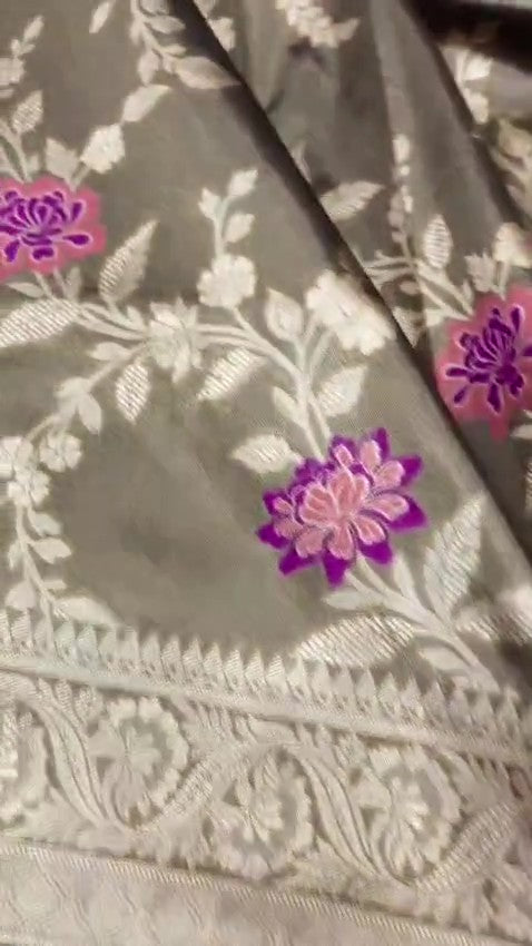 Brown Banarasi Tissue Silk Meenakari Saree