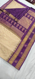 Elegant Gadwal semi Pattu silk saree draped to showcase its rich pallu and contrasting color combination