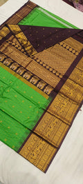 Elegant Gadwal semi Pattu silk saree draped to showcase its rich pallu and contrasting color combination